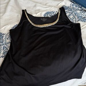 Chico's Black Tank Top with Metallic Trim 19” by 25” size 2 Chicos beading